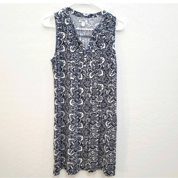 Old Navy sleeveless navy and white shift dress size medium - Picture 1 of 6